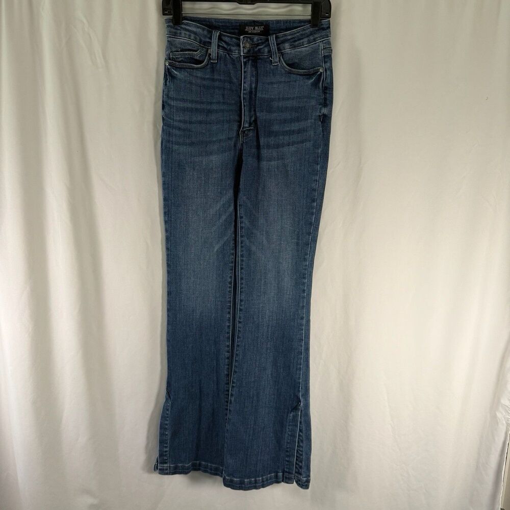 Judy Blue Jeans Women's 7 28 Medium Wash Blue Denim Bootcut Split Hem Whiskered